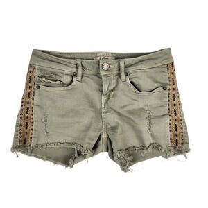 BKE Olive Green Distressed Women Shorts